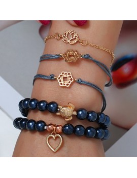 Bead Embellished Lotus Design Bracelet Set