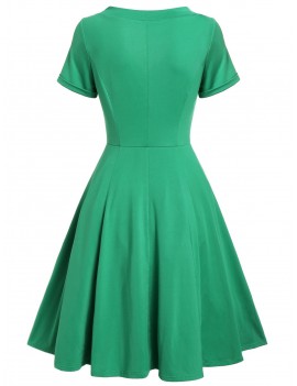 Vintage Bow Tie Fit and Flare Dress - Sea Turtle Green Xl