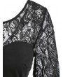 Short Sleeve Floral Print Lace Panel Dress -  M