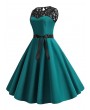Retro Sleeveless Lace Insert Pin Up Dress - Dark Turquoise S