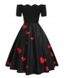 Off The Shoulder Valentines Day Heart Print Dress - Black M