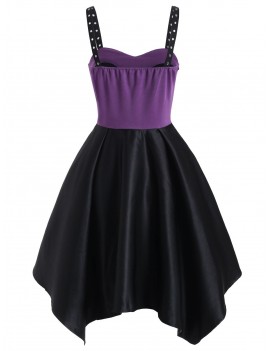 Grommet Two Tone Lace Up Asymmetrical Dress - Dark Orchid S