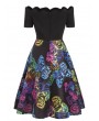 Scalloped Butterfly Print Flare Dress -  M
