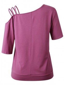 Strappy Skew Neck T-shirt - Dark Carnation Pink S