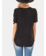 Rivet Ruched Lattice T-shirt - Black S
