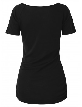Plus Size Ethnic Feather Print T-shirt - Black Xl