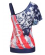 American Flag Butterfly Print Skew Neck T-shirt -  S