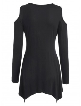 Knotted Cold Shoulder Mini Dress - Black Xl