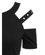 Open Shoulder Grommet T-shirt - Black S