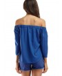 Bowknot Off The Shoulder Solid Top - Blue S