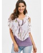 Scoop Collar Printed T Shirt - Purple Flower M