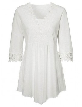 Women's Lace Stitching Irregular T-shirt - White L
