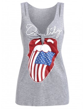 Knotted American Flag Tank Top - Light Gray M