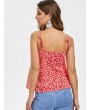 Floral Print Casual Tie Straps Top - Red M