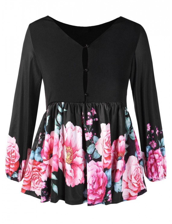 Half Buttoned Skirted Blouse - Black M