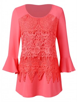 Lace Panel Blouse with Flare Sleeve -  L