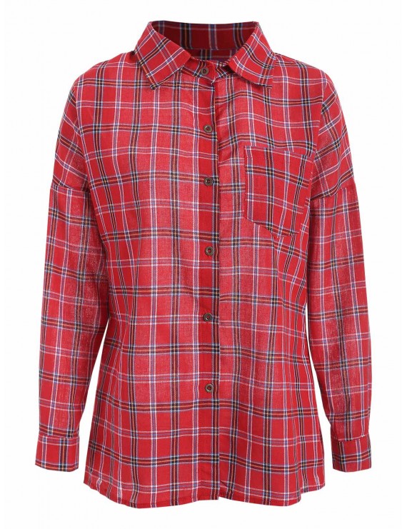 Chest Pocket Plaid Casual Shirt - Red Xl