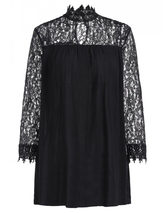 Lace Panel See Through Blouse - Black S