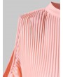 Cold Shoulder Flounce Pleated Blouse - Light Pink M