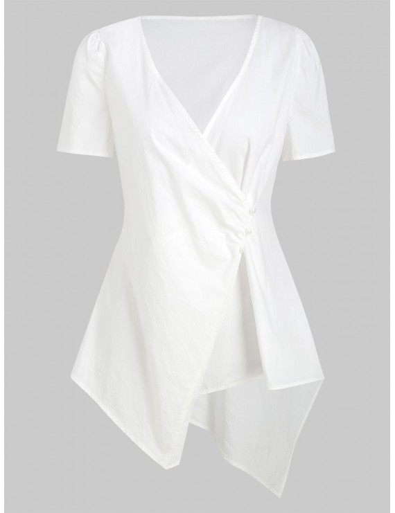 Asymmetric V Neck Shirt - White 2xl