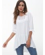 Lace Insert Knotted Sleeve Flounce Blouse - White Xl