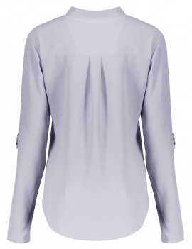 Simple Style Solid Color V-Neck 3/4 Sleeve Chiffon Blouse For Women - Gray M