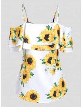 Open Shoulder Sunflower Blouse - White L