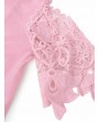 Scoop Neck Crochet Panel Blouse - Pink Xl