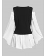 Off Shoulder Blouse and Waistcoat Set - White M