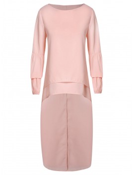 High Low Layered Sleeve T Shirt - Pink M
