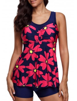 Flower Print Navy Tankini Top and Shorts
