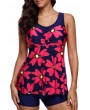 Flower Print Navy Tankini Top and Shorts