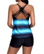 Blue Strappy Back Printed Tankini Top and Shorts