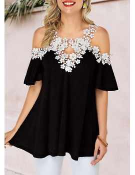 Strappy Cold Shoulder Lace Panel Blouse