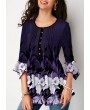 Flare Cuff Crinkle Chest Floral Print Blouse