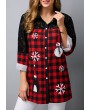 Lace Panel Turndown Collar Christmas Snowman Print Shirt