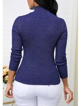 Mock Neck Blue Long Sleeve Sweater