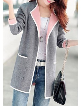 Pocket Design Long Sleeve Grey Cardigan