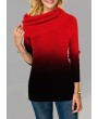Red Gradient Pullover Long Sleeve Sweater