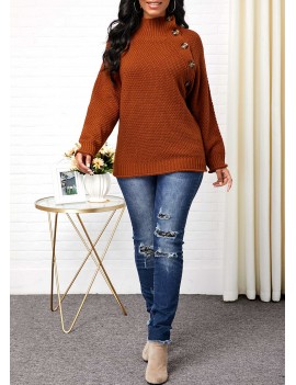 Button Detail High Neck Pullover Sweater