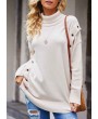 Turtleneck Button Detail Long Sleeve Sweater
