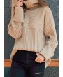 Long Sleeve Turtleneck Beige Knitting Sweater