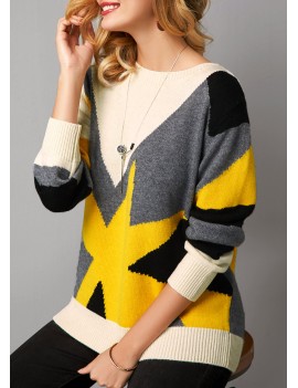 Color Block Long Sleeve Pullover Sweater