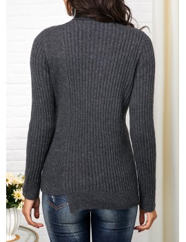 Button Decorated Turtleneck Long Sleeve Sweater