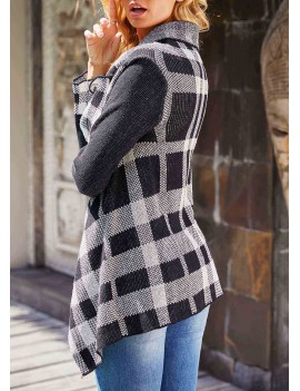 Plaid Pattern Long Sleeve Asymmetric Hem Sweater