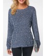 Faux Pearl Embellished Dusty Blue Round Neck Sweater