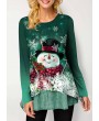 Round Neck Christmas Snowman Print Gradient T Shirt