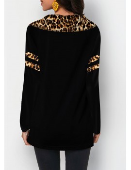 Leopard Print Button Detail Long Sleeve T Shirt