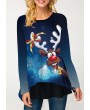 Christmas Reindeer Print Gradient Long Sleeve T Shirt