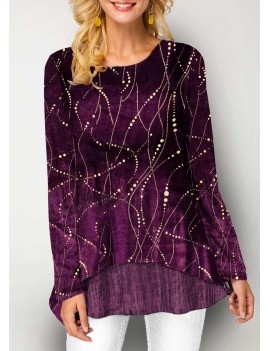 Long Sleeve Round Neck Deep Purple T Shirt